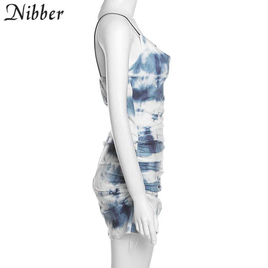 Tie Dye Summer Suspender Dress Sleeveless Low Waist