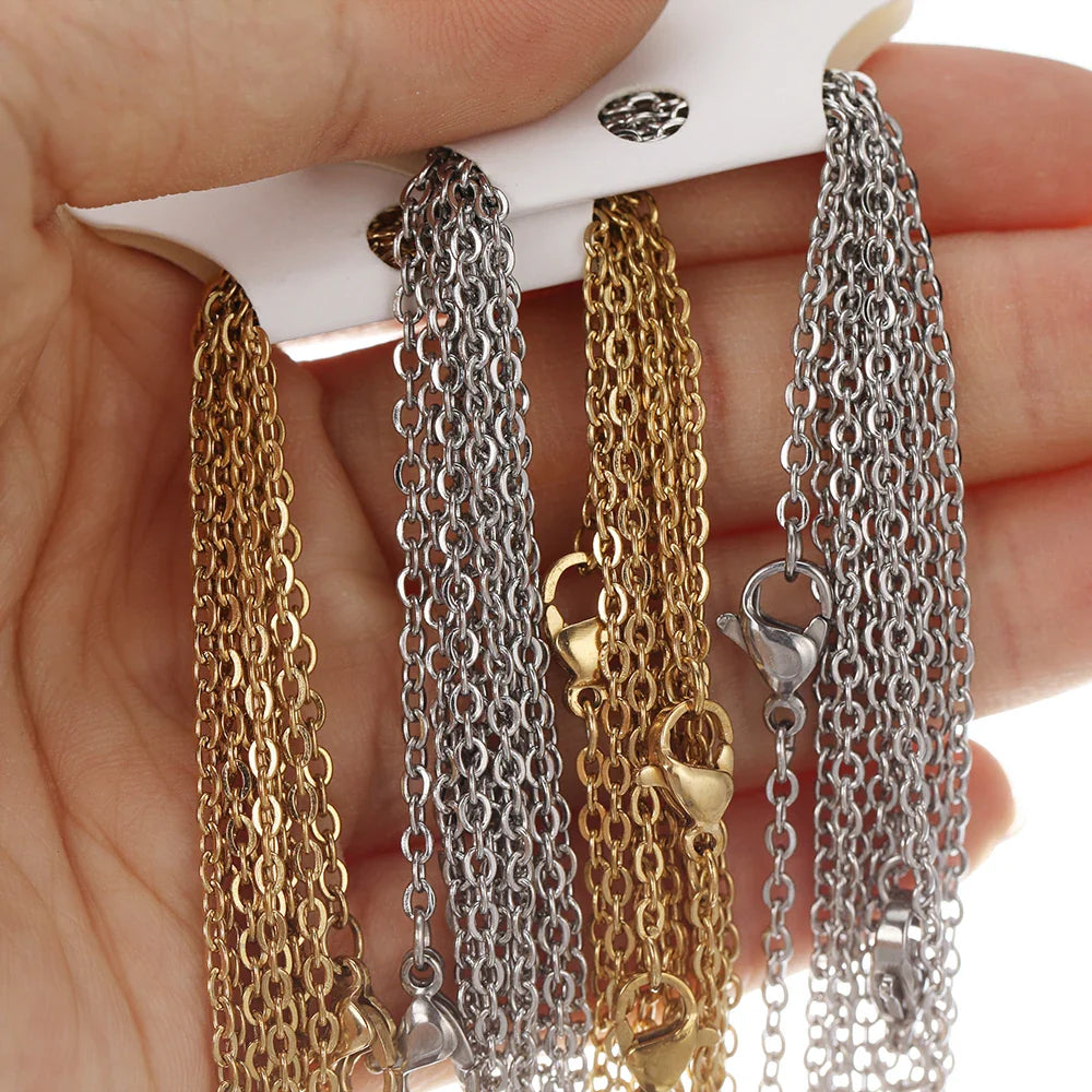 10 Pieces 50cm Gold Stainless Steel Link Chains for Jewelry Making and DIY Projects