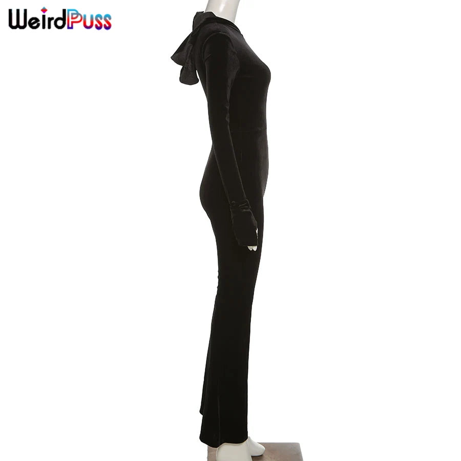 Weird Puss Velvet Zipper Hoodie Jumpsuit for Women Long Sleeve Skinny Stretchy Fitness Activewear Autumn Trend Hot Street Outfit