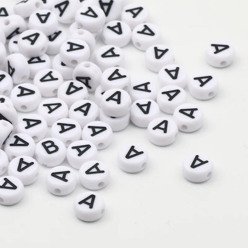 7x4mm White Round Alphabet Acrylic Spacer Beads for DIY Jewelry Making and Bracelet Accessories - Pack of 50, 100, or 200 Pieces