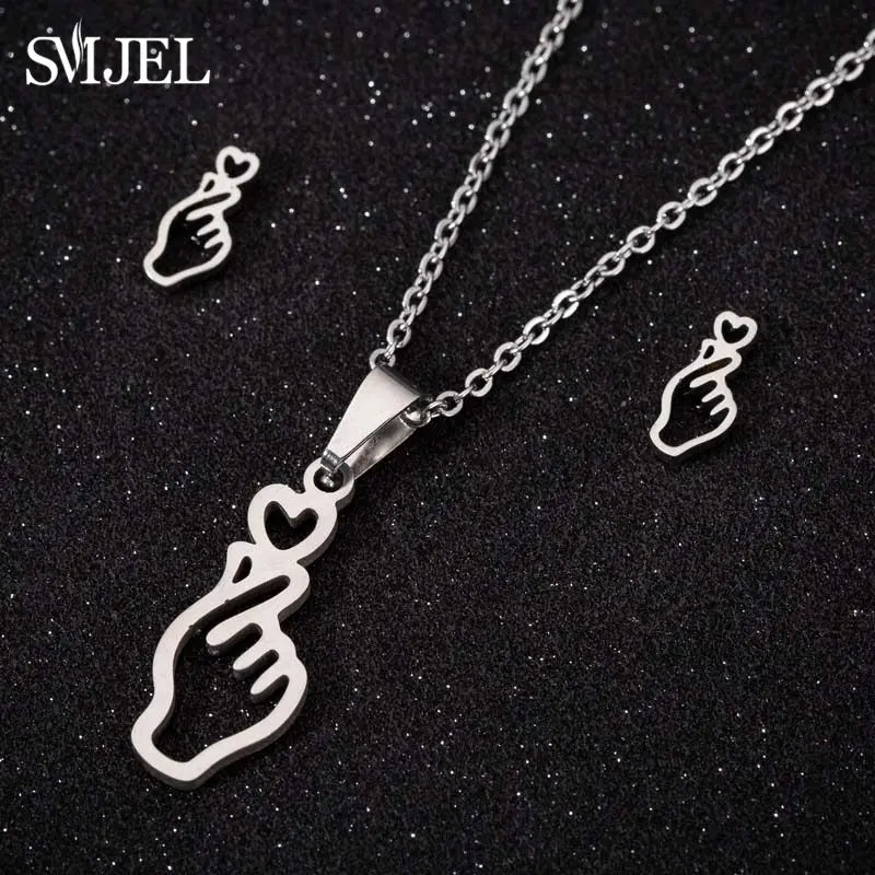 Stainless Steel Dog Paw Necklace and Earring Set for Women Cute Cat Pendant Jewelry Gift