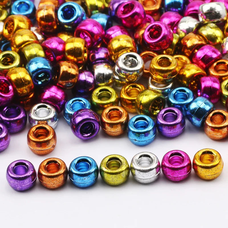 100 Pieces 6x9mm Round Acrylic Dreadlock Beads Big Hole Spacer Beads for Jewelry Making Bracelet and Necklace Craft