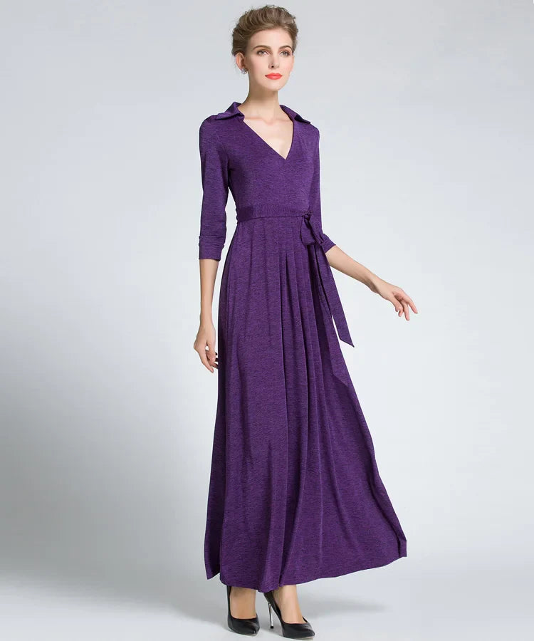 Soft Stretch Wrap Dress With Belt Long Vacation Style