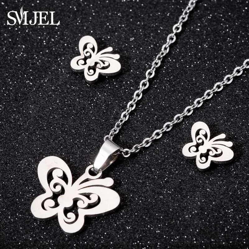 Stainless Steel Dog Paw Necklace and Earring Set for Women Cute Cat Pendant Jewelry Gift