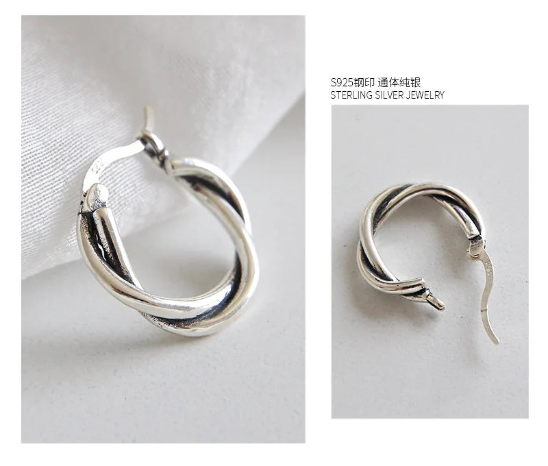Silver Color Thick Line Hoop Earrings for Women Retro Twist Design Fashion Jewelry