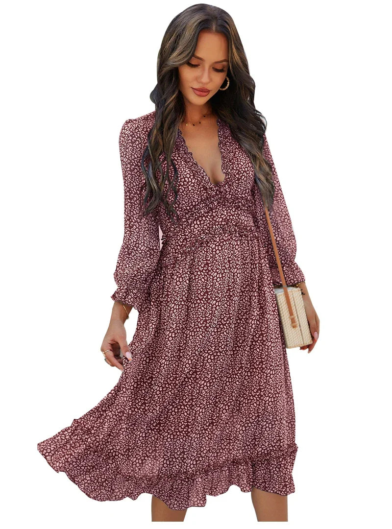 Floral Chiffon Maxi Dress With V Neck And Butterfly Sleeves