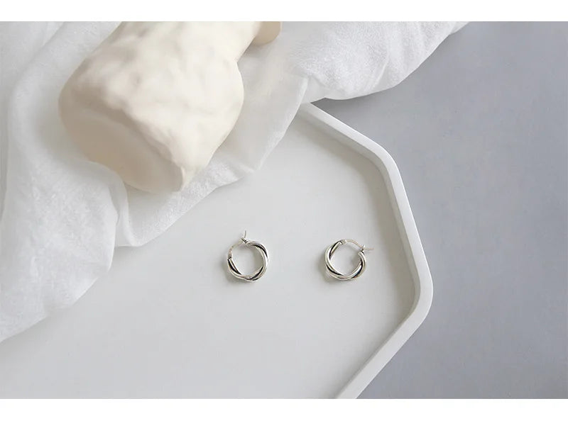 Silver Color Thick Line Hoop Earrings for Women Retro Twist Design Fashion Jewelry