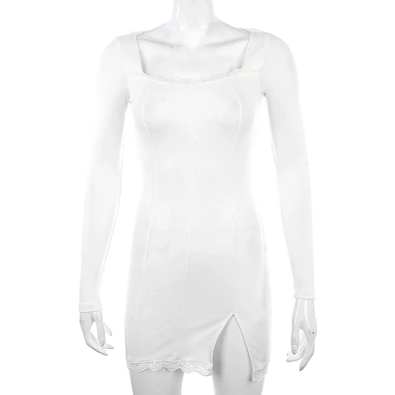 Sexy Lace Patchwork Long Sleeve Split Dress For Party