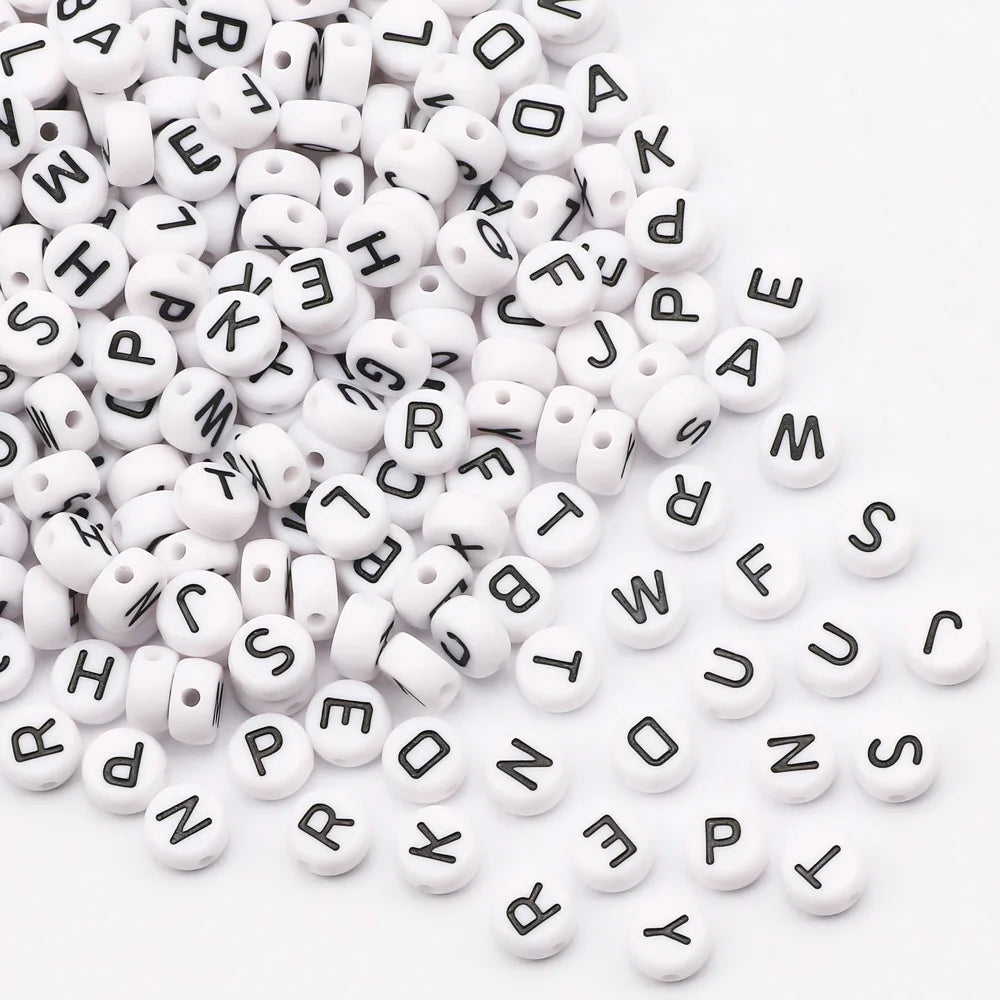 7x4mm White Round Alphabet Acrylic Spacer Beads for DIY Jewelry Making and Bracelet Accessories - Pack of 50, 100, or 200 Pieces