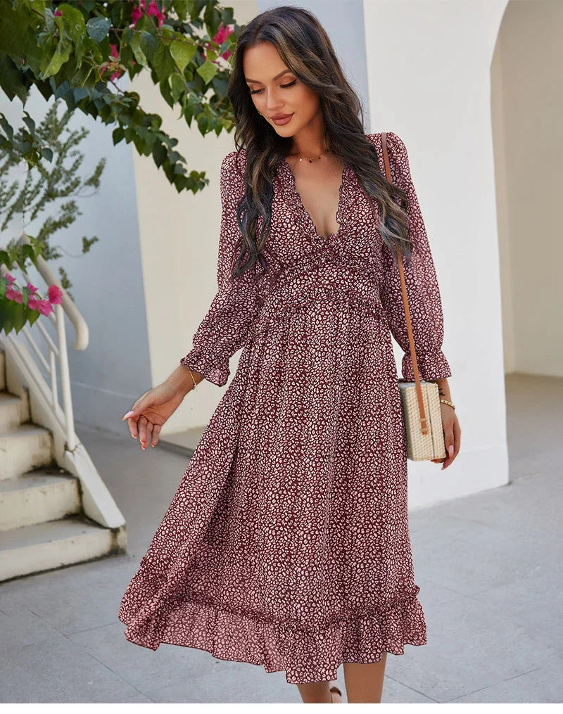 Floral Chiffon Maxi Dress With V Neck And Butterfly Sleeves