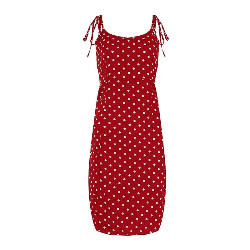 Polka Dot Sleeveless Sundress With Elastic Waist V Neck