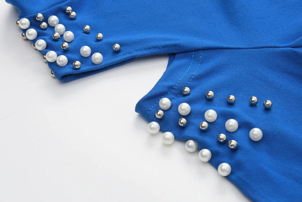 Off the Shoulder Sexy Stud Bead Solid Color Long Sleeve Sports Set