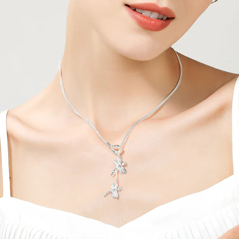 925 Sterling Silver Dragonfly Pendant Necklace for Women with Snake Chain Wedding Engagement Jewelry