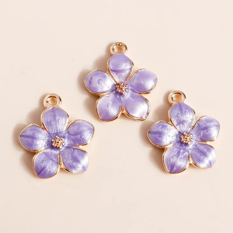 10 Pieces 17x15mm Cute Enamel Flower Charms for Jewelry Making and DIY Accessories