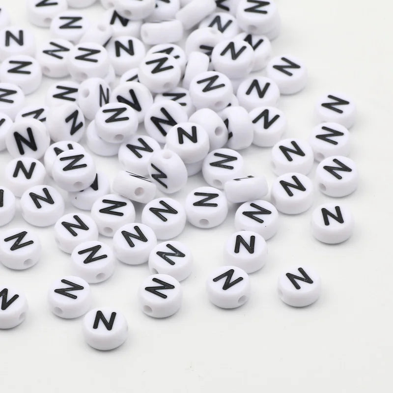 7x4mm White Round Alphabet Acrylic Spacer Beads for DIY Jewelry Making and Bracelet Accessories - Pack of 50, 100, or 200 Pieces