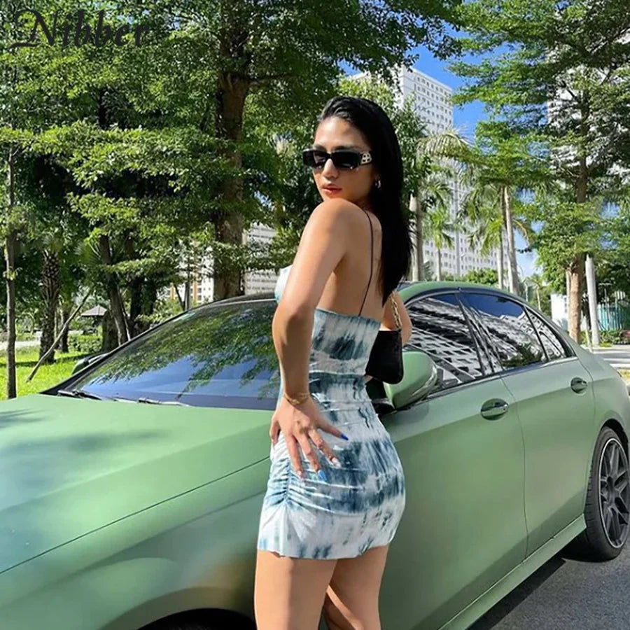 Tie Dye Summer Suspender Dress Sleeveless Low Waist