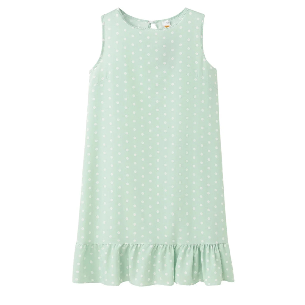 Polka Dot Dress Ruffled Sleeveless Women Round Neck
