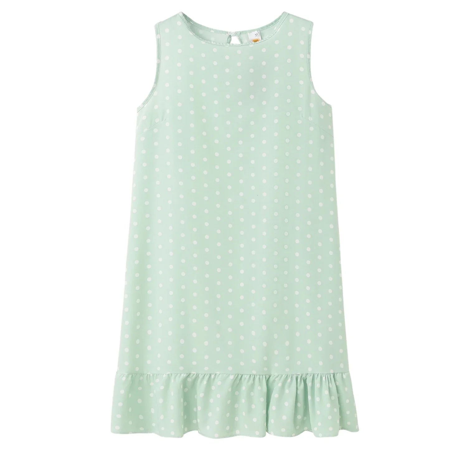 Polka Dot Dress Ruffled Sleeveless Women Round Neck