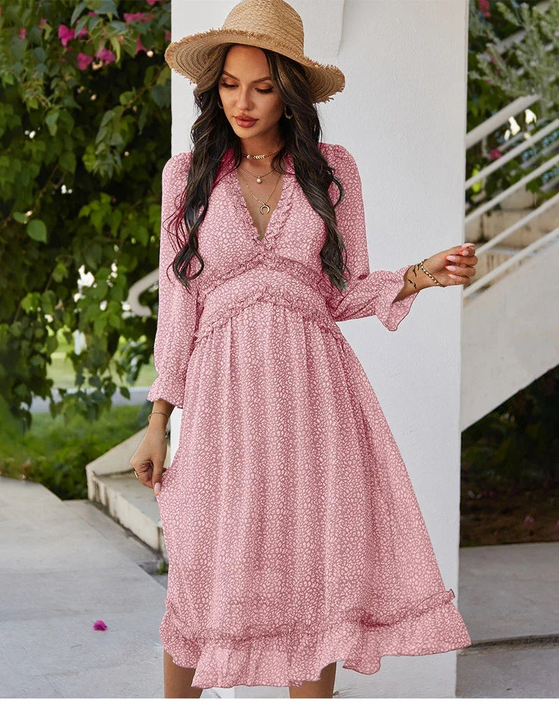 Floral Chiffon Maxi Dress With V Neck And Butterfly Sleeves