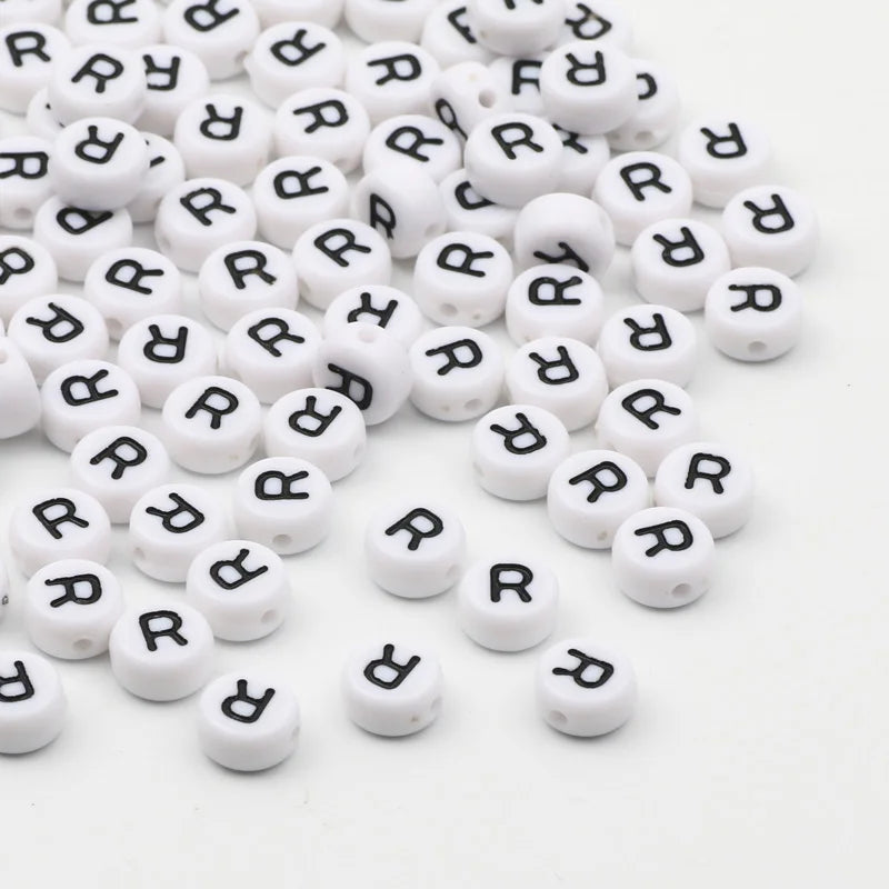 7x4mm White Round Alphabet Acrylic Spacer Beads for DIY Jewelry Making and Bracelet Accessories - Pack of 50, 100, or 200 Pieces