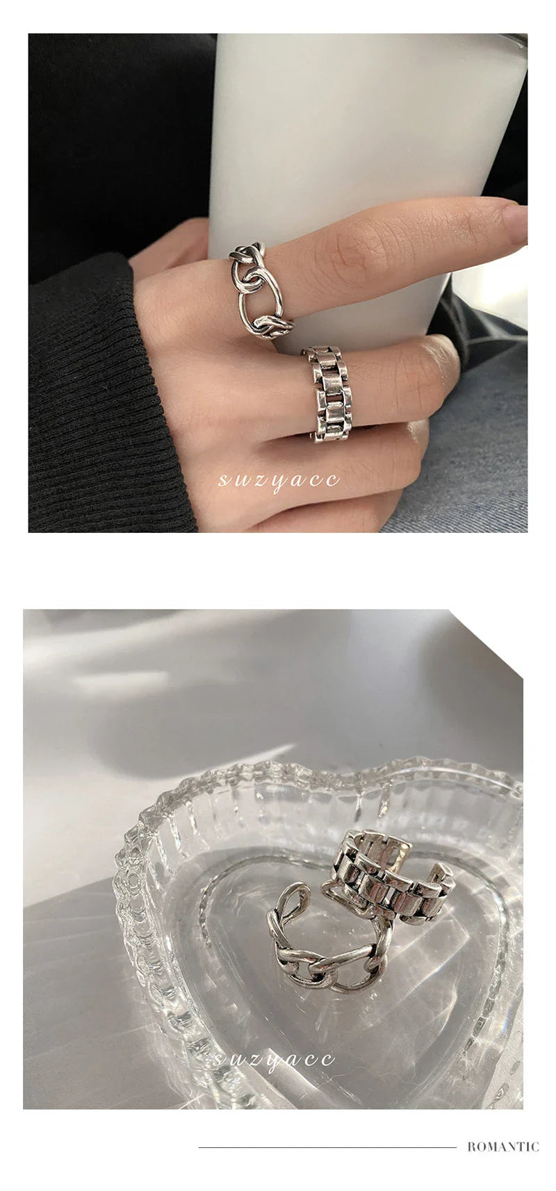 925 Sterling Silver Cross Hollow Chain Geometric Finger Ring Creative Party Jewelry Gift