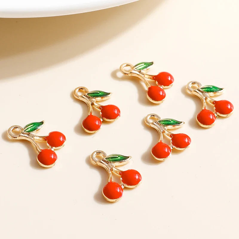 10pcs Mini Fruit Cherry Enamel Charms for DIY Jewelry Making Accessories