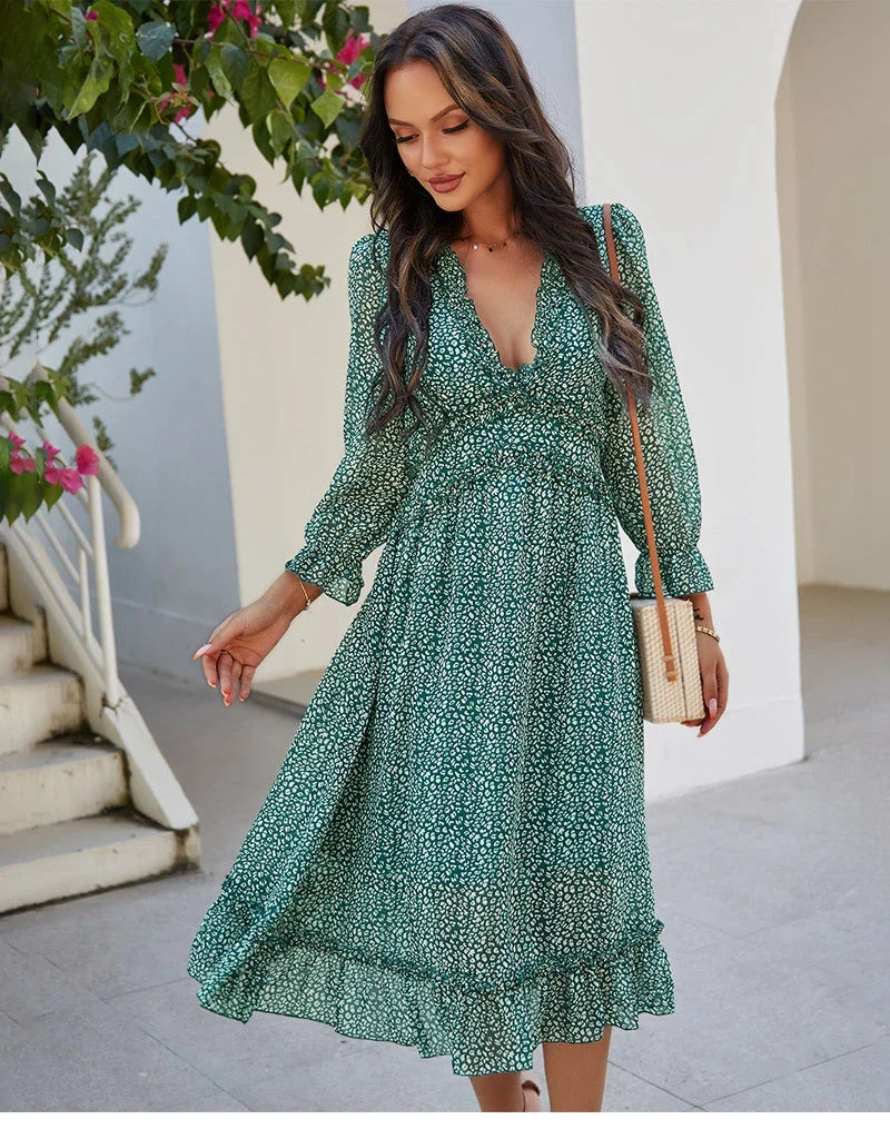 Floral Chiffon Maxi Dress With V Neck And Butterfly Sleeves