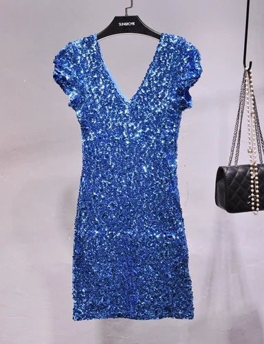 V Neck Sequin Stage Dress For Performance Glittering Look