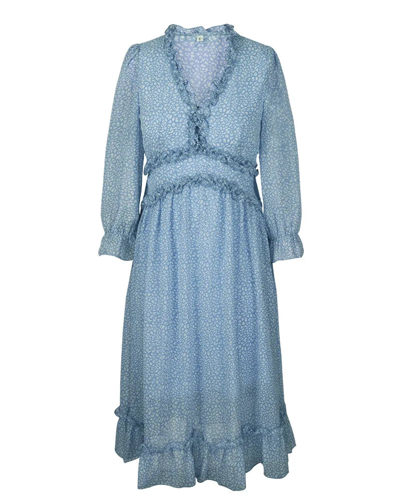 Floral Chiffon Maxi Dress With V Neck And Butterfly Sleeves