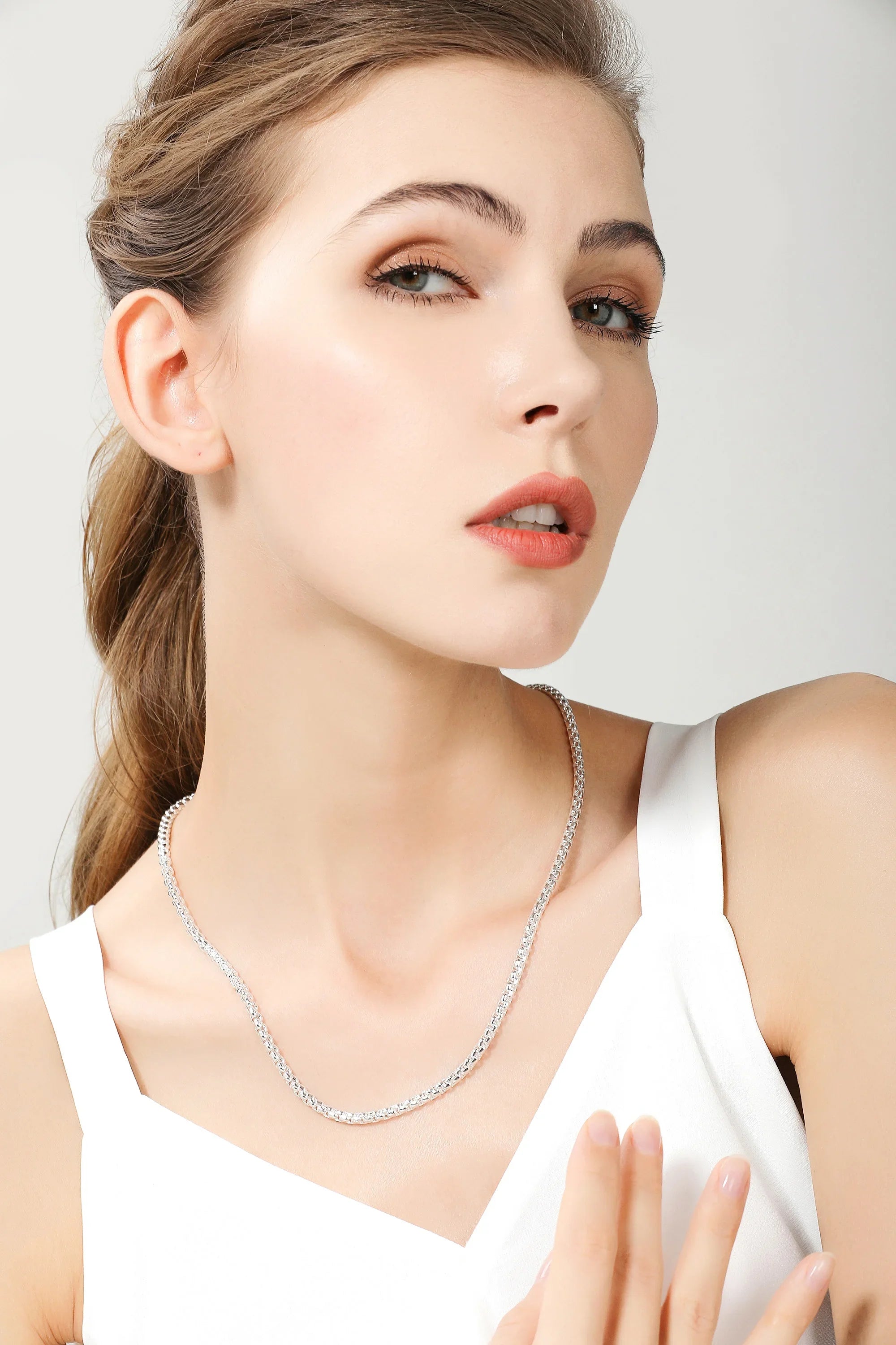 925 Sterling Silver Round Box Chain Necklace 18/20/24 Inch for Men and Women Fashion Jewelry