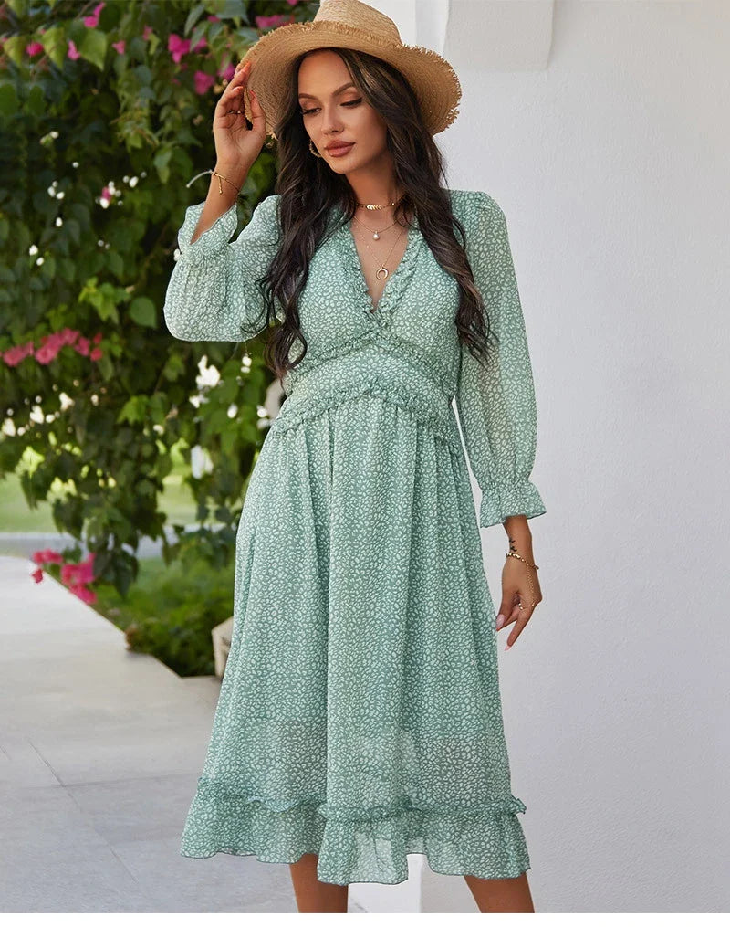 Floral Chiffon Maxi Dress With V Neck And Butterfly Sleeves
