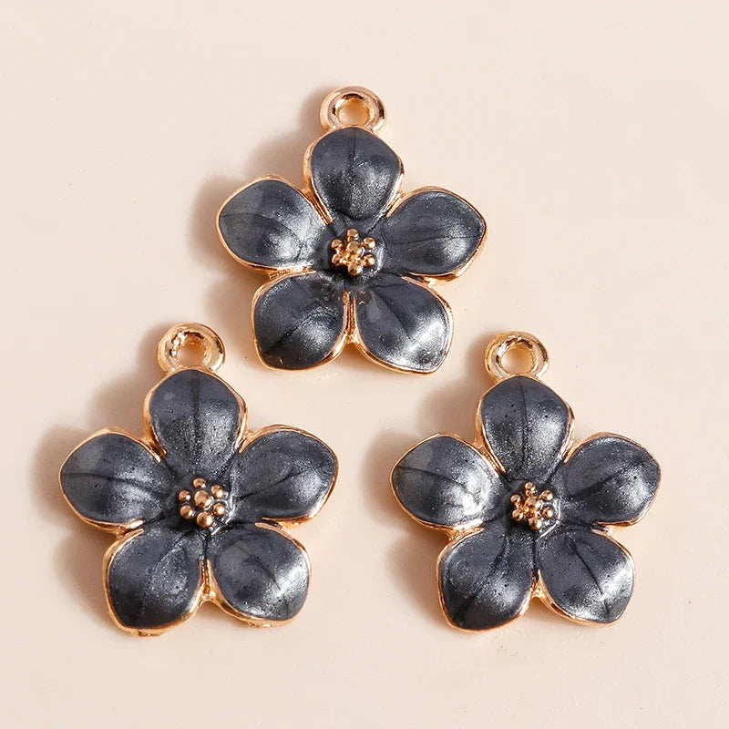 10 Pieces 17x15mm Cute Enamel Flower Charms for Jewelry Making and DIY Accessories