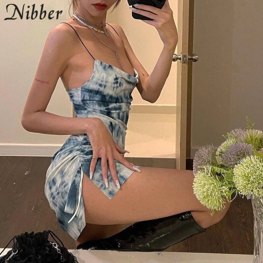 Tie Dye Summer Suspender Dress Sleeveless Low Waist