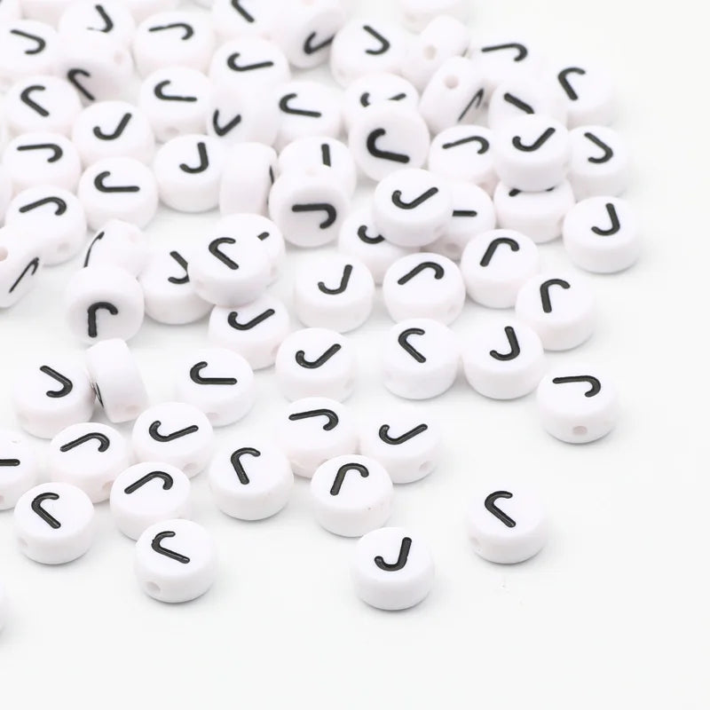 7x4mm White Round Alphabet Acrylic Spacer Beads for DIY Jewelry Making and Bracelet Accessories - Pack of 50, 100, or 200 Pieces