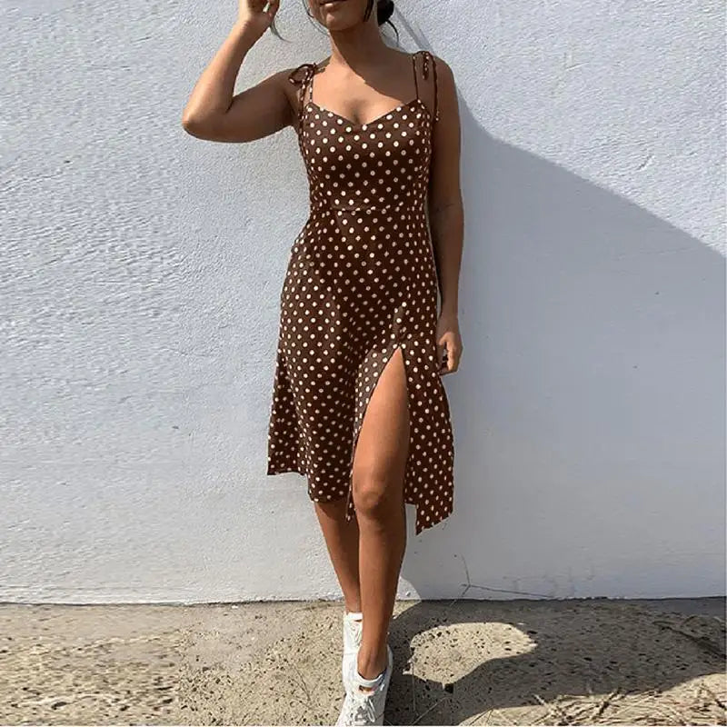 Polka Dot Sleeveless Sundress With Elastic Waist V Neck