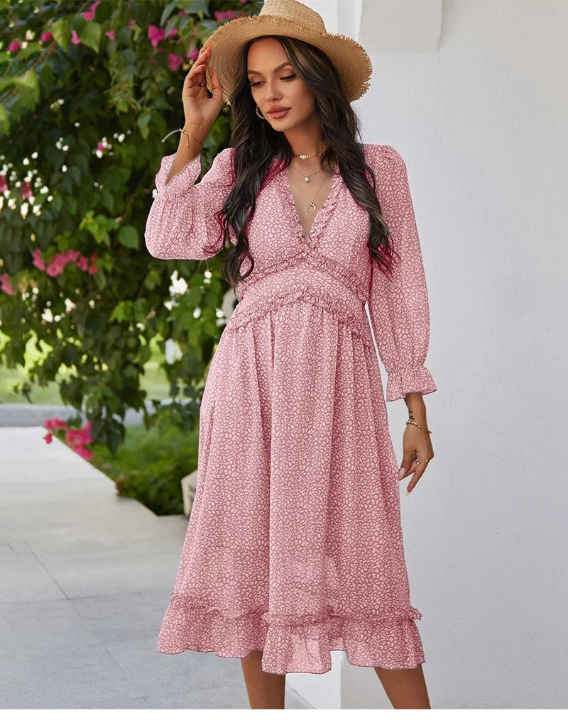 Floral Chiffon Maxi Dress With V Neck And Butterfly Sleeves