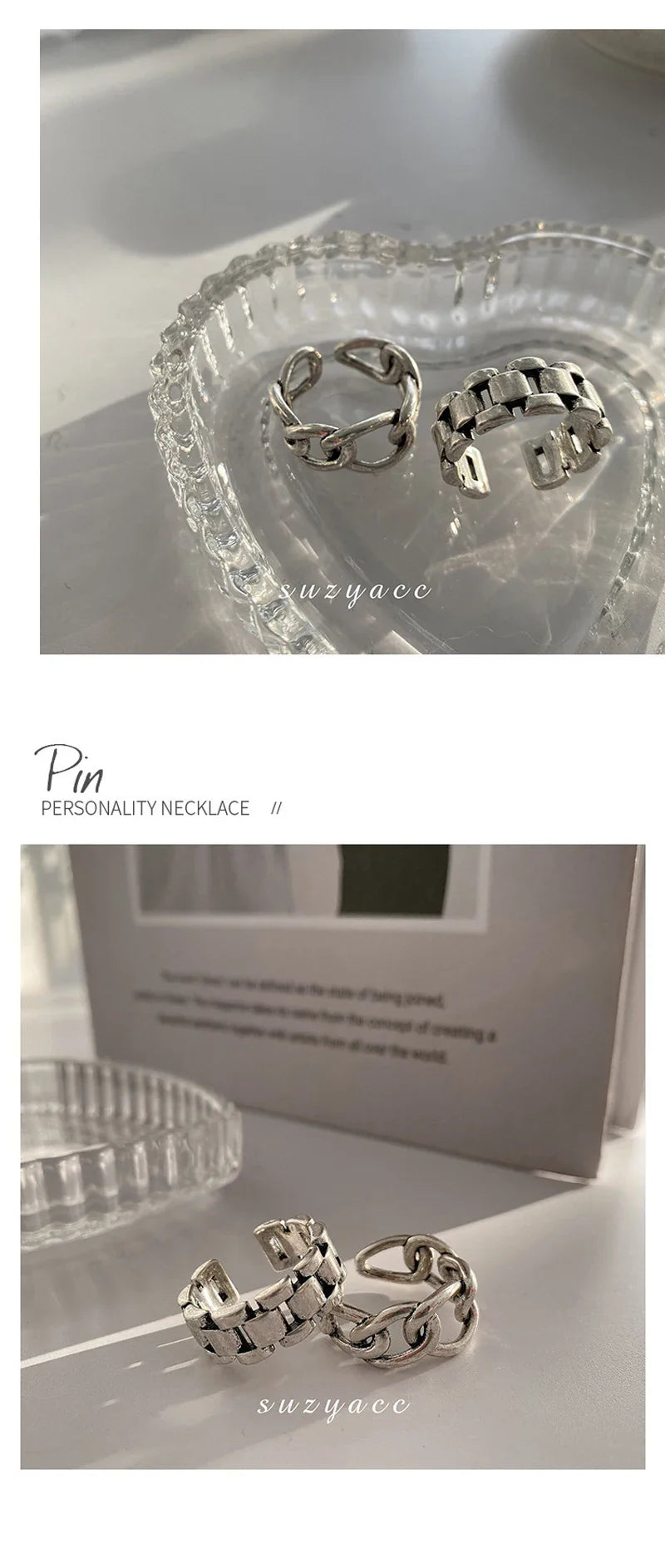 925 Sterling Silver Cross Hollow Chain Geometric Finger Ring Creative Party Jewelry Gift