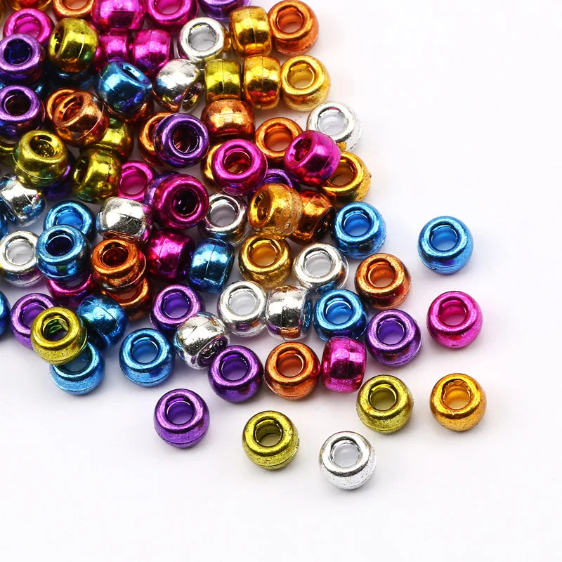 100 Pieces 6x9mm Round Acrylic Dreadlock Beads Big Hole Spacer Beads for Jewelry Making Bracelet and Necklace Craft