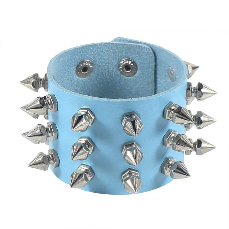 90s Fashion Punk Style Spiked PU Leather Bracelet with Square Studs and Multi-Row Design
