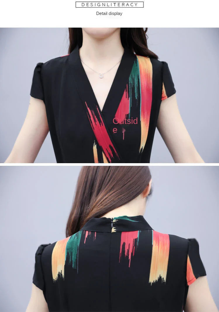 Women's Elegant V-Neck Bodysuit Jumpsuit with High Waist Wide Leg Pants Casual Printed Playsuit Romper