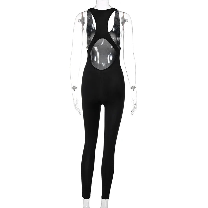 Sleeveless Hollow Out Solid Bodycon Jumpsuit Women Summer Fashion Streetwear Romper Sportswear