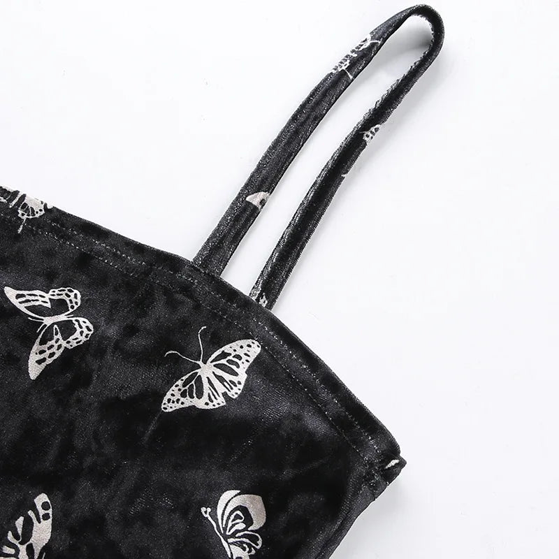 Gothic Black Spaghetti Strap Backless Dress For Women