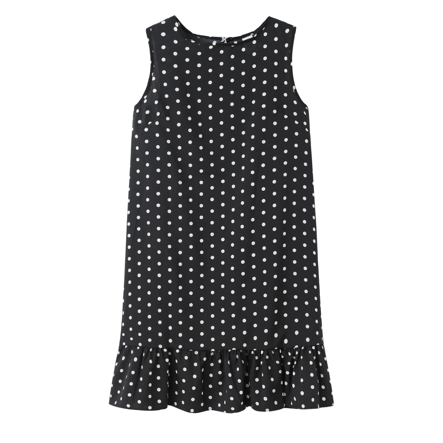 Polka Dot Dress Ruffled Sleeveless Women Round Neck