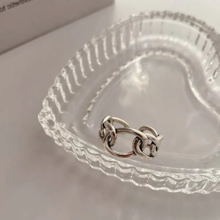 925 Sterling Silver Cross Hollow Chain Geometric Finger Ring Creative Party Jewelry Gift