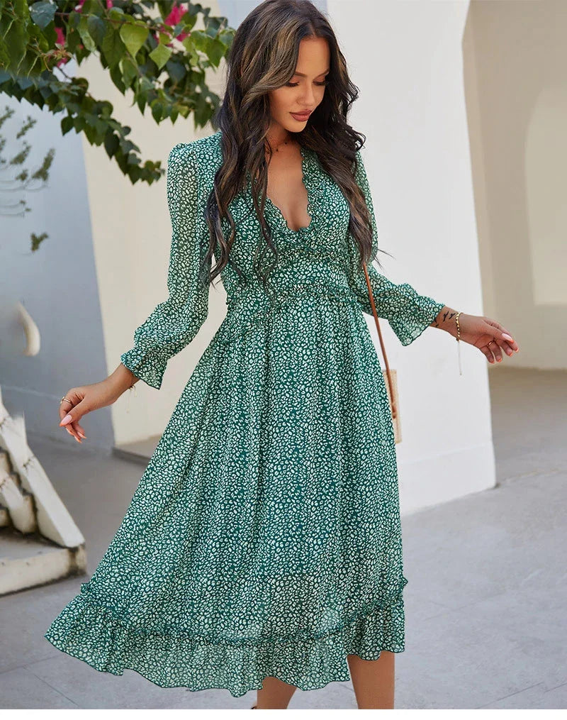 Floral Chiffon Maxi Dress With V Neck And Butterfly Sleeves