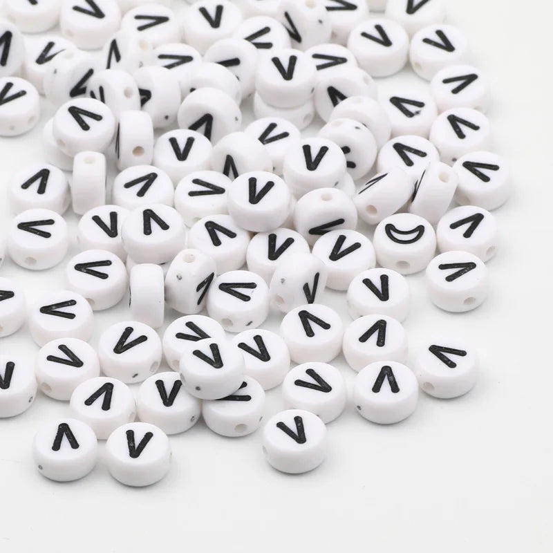 7x4mm White Round Alphabet Acrylic Spacer Beads for DIY Jewelry Making and Bracelet Accessories - Pack of 50, 100, or 200 Pieces