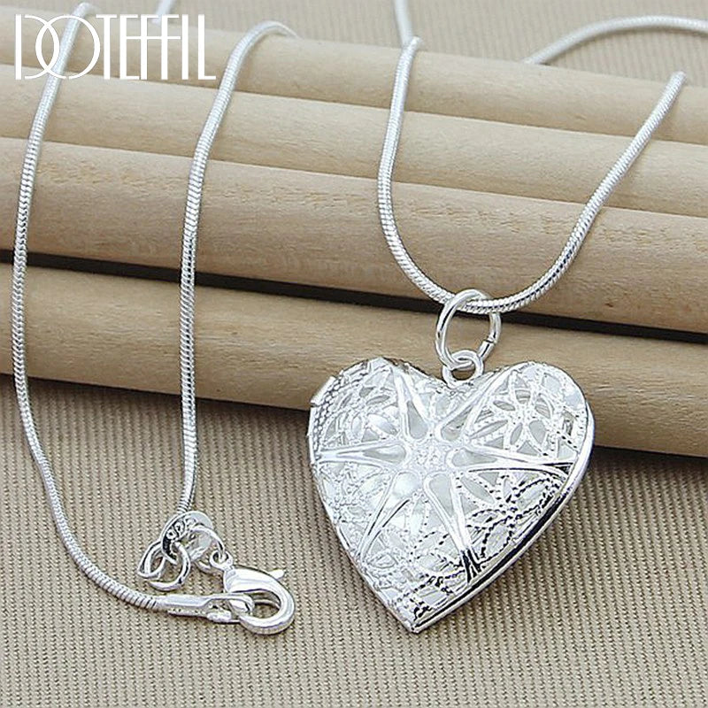 925 Sterling Silver Photo Frame Pendant Necklace with Snake Chain for Women and Wedding Charm Jewelry