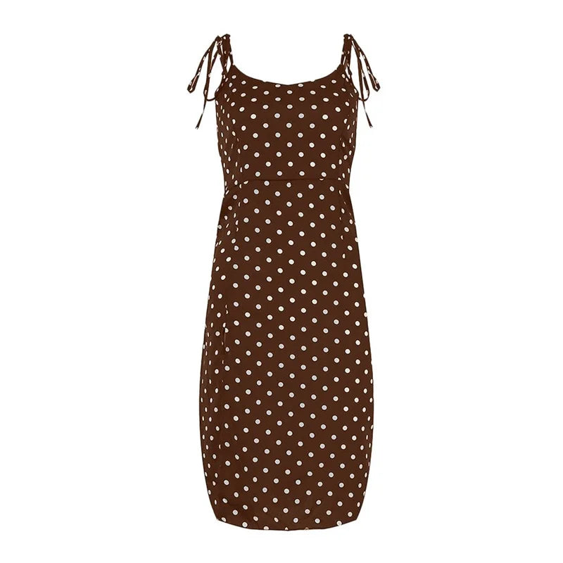 Polka Dot Sleeveless Sundress With Elastic Waist V Neck
