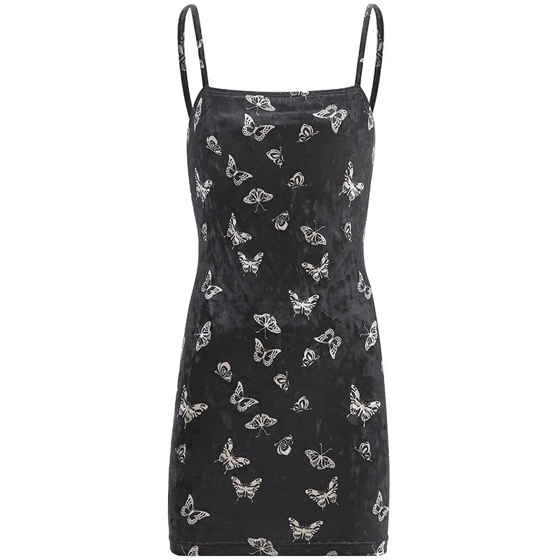 Gothic Black Spaghetti Strap Backless Dress For Women