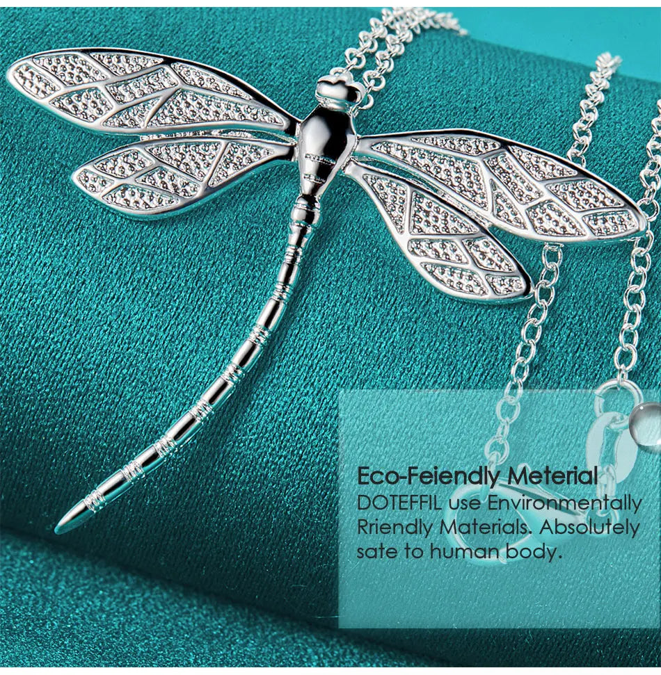 925 Sterling Silver Dragonfly Pendant Necklace for Women 40-75cm Chain Fashion Jewelry